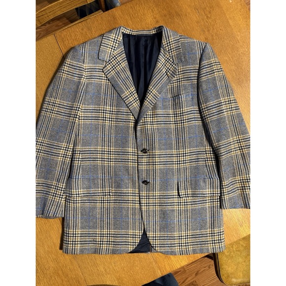VTG Oxxford‎ Clothes Blazer Mens 44T Gotham Cashmere Prince Of Wales Check 1975